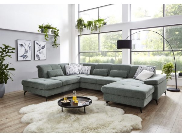 Rohová sedací souprava do tvaru U s nastavitelnou hloubkou sedáku AMICA