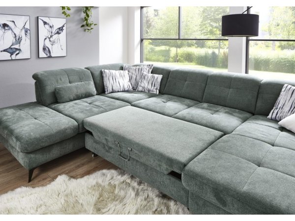 Rohová sedací souprava do tvaru U s nastavitelnou hloubkou sedáku AMICA