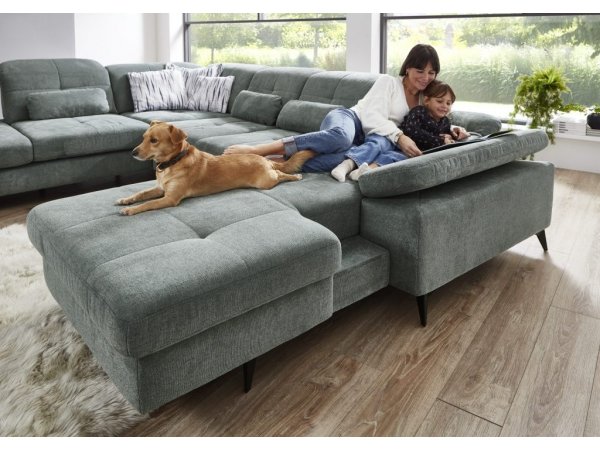 Rohová sedací souprava do tvaru U s nastavitelnou hloubkou sedáku AMICA