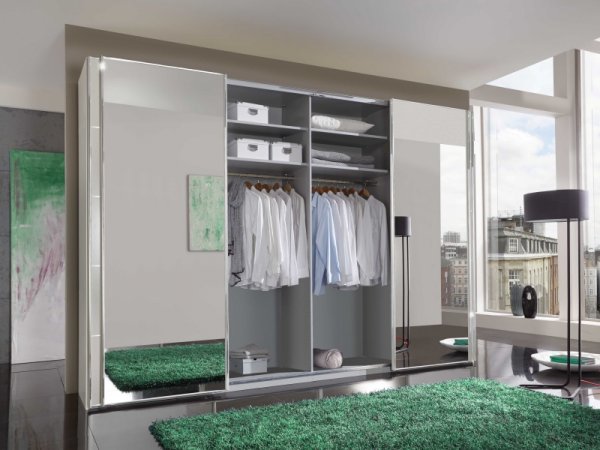 Šatní skříň se skleněnými dveřmi WESTSIDE alpská bílá/chrom