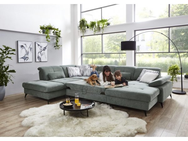 Rohová sedací souprava do tvaru U s nastavitelnou hloubkou sedáku AMICA