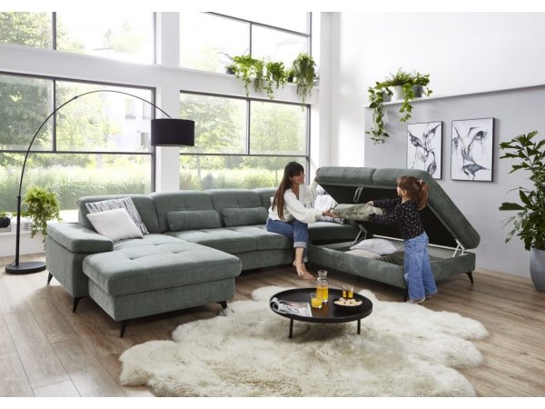 Rohová sedací souprava do tvaru U s nastavitelnou hloubkou sedáku AMICA