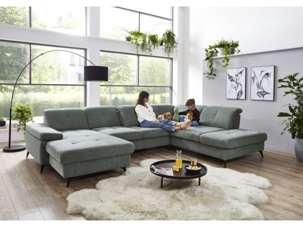 Rohová sedací souprava do tvaru U s nastavitelnou hloubkou sedáku AMICA