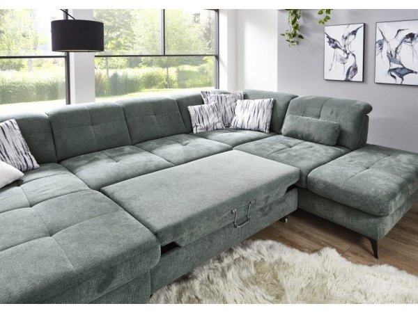 Rohová sedací souprava do tvaru U s nastavitelnou hloubkou sedáku AMICA