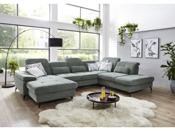 Rohová sedací souprava do tvaru U s nastavitelnou hloubkou sedáku AMICA