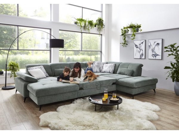 Rohová sedací souprava do tvaru U s nastavitelnou hloubkou sedáku AMICA