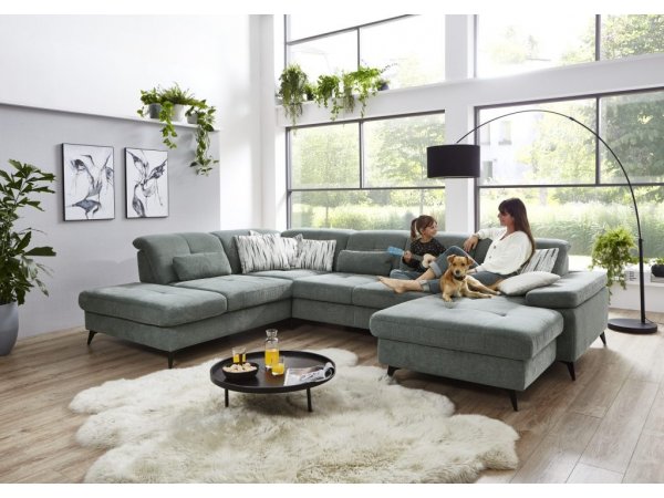 Rohová sedací souprava do tvaru U s nastavitelnou hloubkou sedáku AMICA