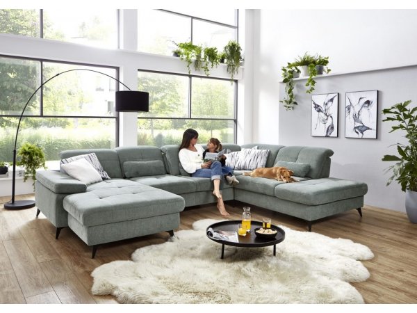 Rohová sedací souprava do tvaru U s nastavitelnou hloubkou sedáku AMICA