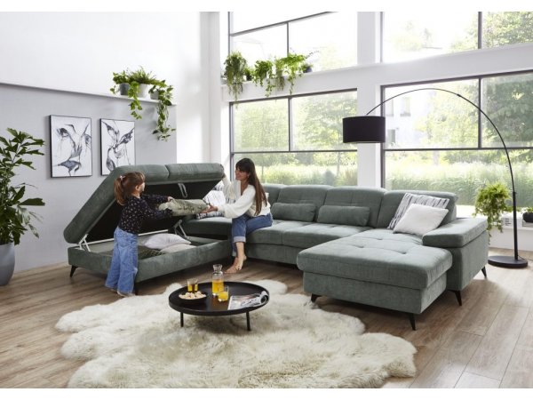 Rohová sedací souprava do tvaru U s nastavitelnou hloubkou sedáku AMICA