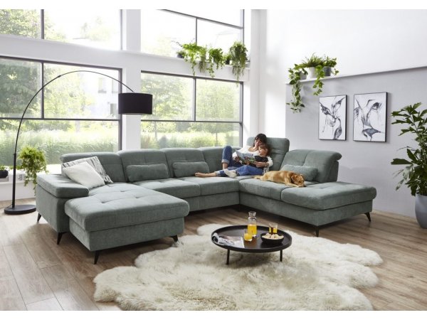 Rohová sedací souprava do tvaru U s nastavitelnou hloubkou sedáku AMICA