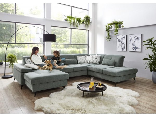 Rohová sedací souprava do tvaru U s nastavitelnou hloubkou sedáku AMICA