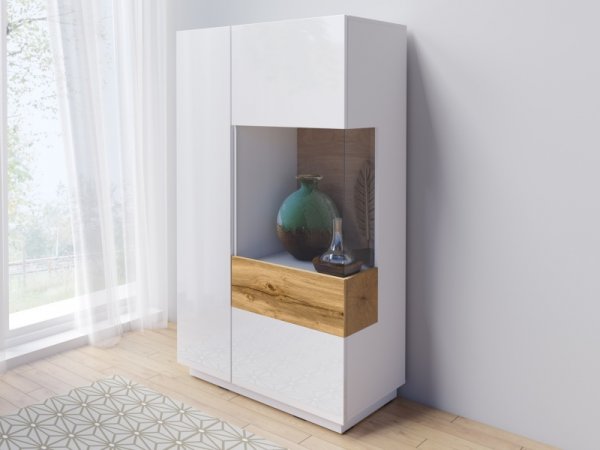 Nábytek do obývacího pokoje SILKE IV bílá/bílý lesk - dub wotan