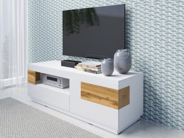 Nábytek do obývacího pokoje SILKE II bílá/bílý lesk - dub wotan