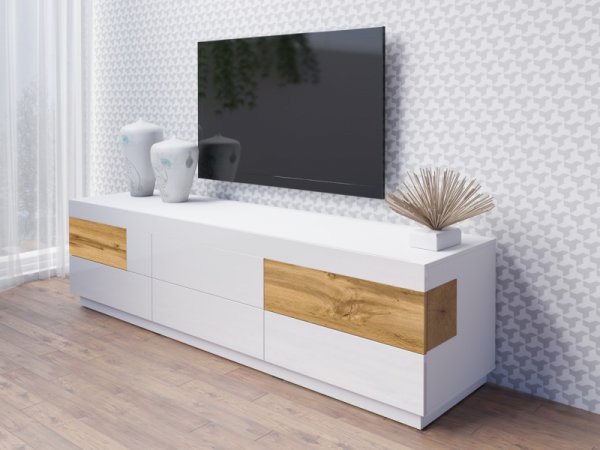 Nábytek do obývacího pokoje SILKE I bílá/bílý lesk - dub wotan