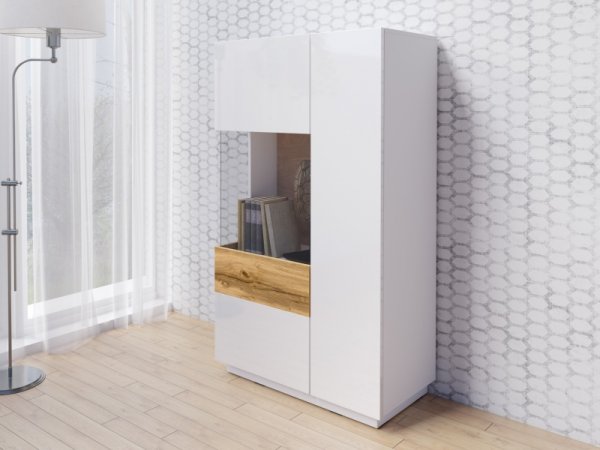 Nábytek do obývacího pokoje SILKE I bílá/bílý lesk - dub wotan