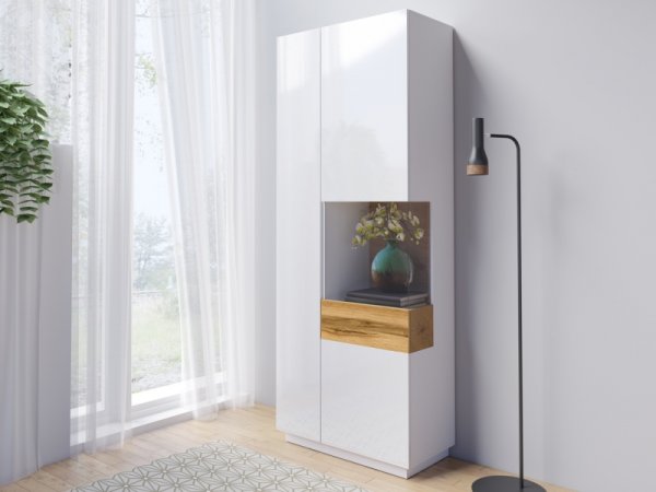 Nábytek do obývacího pokoje SILKE II bílá/bílý lesk - dub wotan