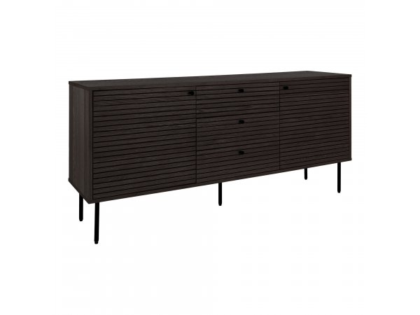 Kyoto skříňka, 3 zásuvky, 2 dvířka, kouřová dýha, černé kovové nohy, 150×40×74 cm – House Nordic