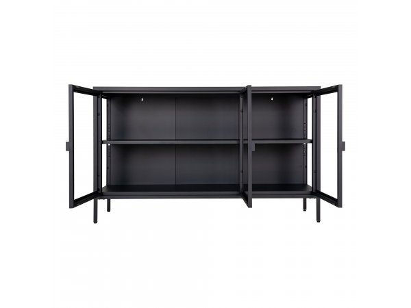 Příborník Brisbane, 3 skleněné dveře, kov, černý, 140×40×85 cm – House Nordic