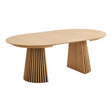 Jídelní rozkládací stůl Osaka natural, kulatý, dubová dýha, Ø120–200×75 cm – House Nordic