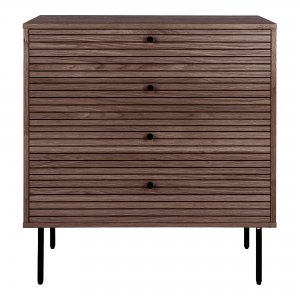 Komoda Kyoto, 4 zásuvky, dubová dýha, kouřová, černé kovové nohy, 80×40×85 cm – House Nordic