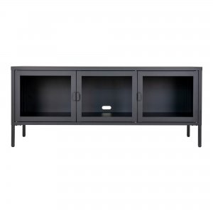 TV stolek Brisbane, 3 skleněné dveře, kov, černý, 130×40×55 cm – House Nordic