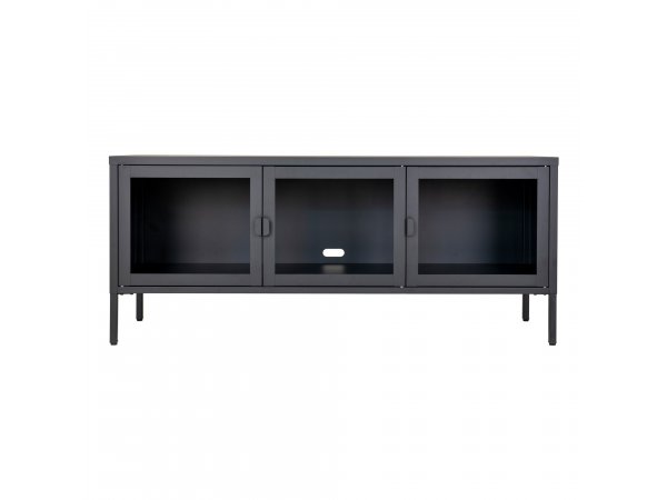 TV stolek Brisbane, 3 skleněné dveře, kov, černý, 130×40×55 cm – House Nordic