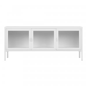 TV stolek Brisbane, 3 skleněné dveře, kov, bílý, 130×40×55 cm – House Nordic