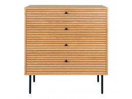 Komoda Kyoto, 4 zásuvky, dubová dýha, přírodní, černé kovové nohy, 80×40×85 cm – House Nordic