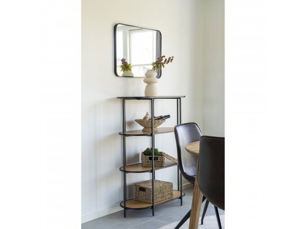 Regál Vita, oválný, 4 police, přírodní dekor, černý rám – House Nordic