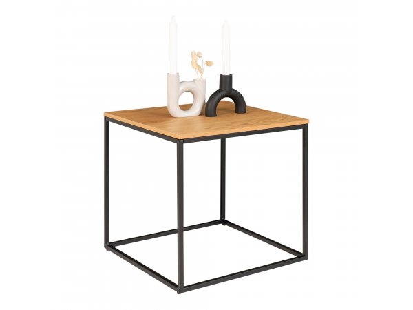 Odkládací stolek Vita, dubový dekor, černá kovová konstrukce, 45×45×45 cm – House Nordic