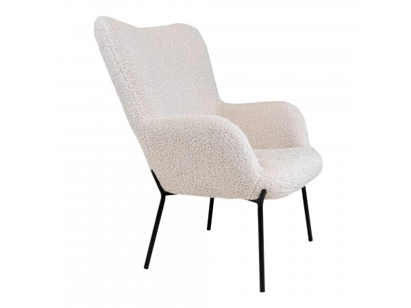 Křeslo Glasgow, bílý teddy, černé kovové nohy – House Nordic
