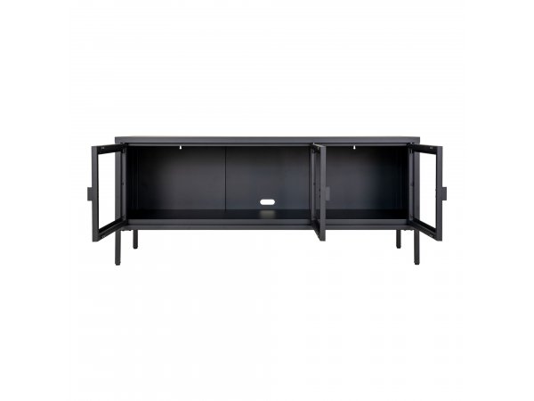 TV stolek Brisbane, 3 skleněné dveře, kov, černý, 130×40×55 cm – House Nordic