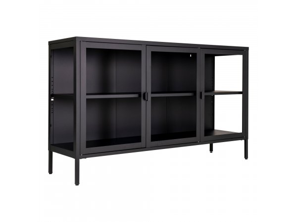 Příborník Brisbane, 3 skleněné dveře, kov, černý, 140×40×85 cm – House Nordic