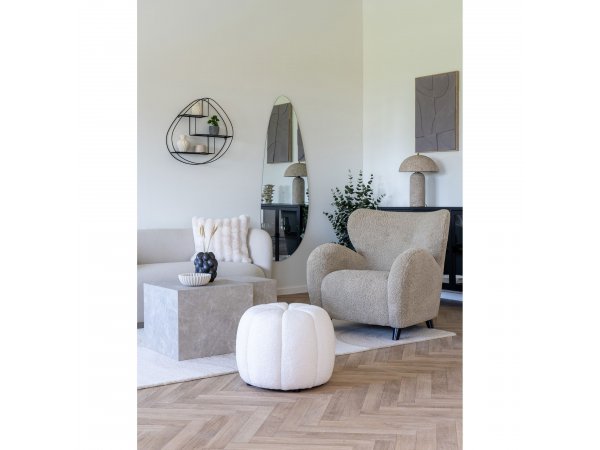 Taburet Paisley, kulatý, bouclé, off-white, ø48×38 cm – House Nordic