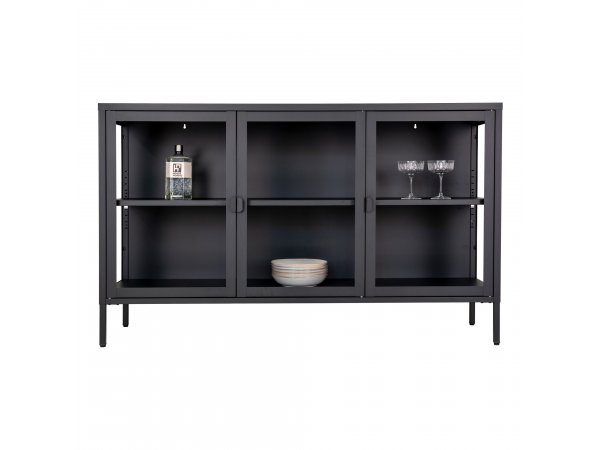 Příborník Brisbane, 3 skleněné dveře, kov, černý, 140×40×85 cm – House Nordic