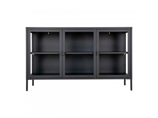 Příborník Brisbane, 3 skleněné dveře, kov, černý, 140×40×85 cm – House Nordic