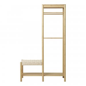 Věšák na oblečení Ember s lavicí, bambus/papírový výplet, přírodní, 95×36×165 cm – House Nordic