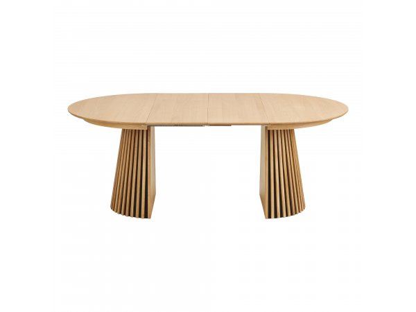 Jídelní rozkládací stůl Osaka natural, kulatý, dubová dýha, Ø120–200×75 cm – House Nordic