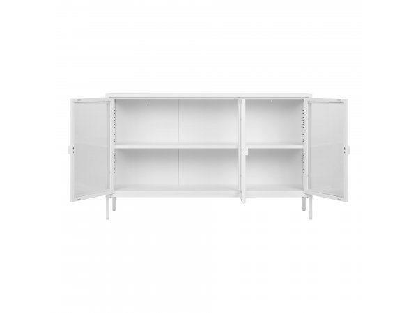 Příborník Brisbane, 3 skleněné dveře, kov, bílý, 140×40×85 cm – House Nordic