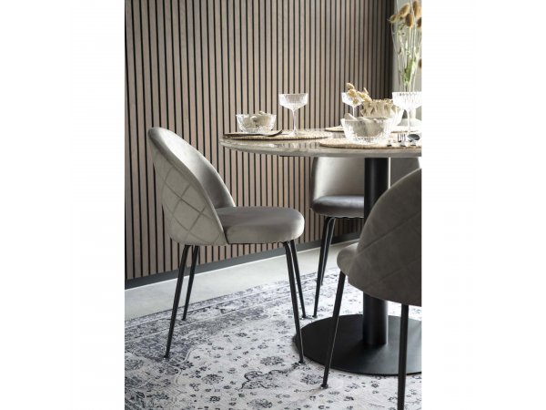 Jídelní stůl Bolzano, kulatý, bílý mramorový vzhled, černá podnož, Ø110×75 cm – House Nordic