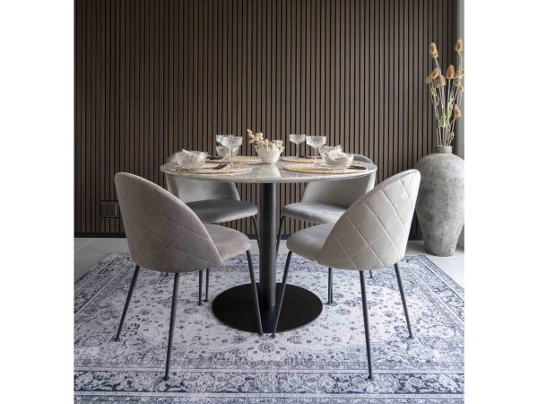 Jídelní stůl Bolzano, kulatý, bílý mramorový vzhled, černá podnož, Ø110×75 cm – House Nordic