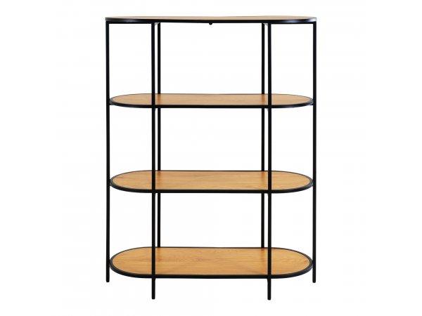 Regál Vita, oválný, 4 police, přírodní dekor, černý rám – House Nordic