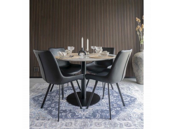 Jídelní stůl Bolzano, kulatý, bílý mramorový vzhled, černá podnož, Ø110×75 cm – House Nordic