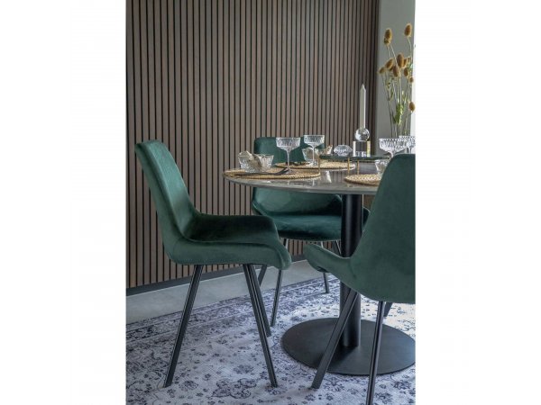 Jídelní stůl Bolzano, kulatý, bílý mramorový vzhled, černá podnož, Ø110×75 cm – House Nordic