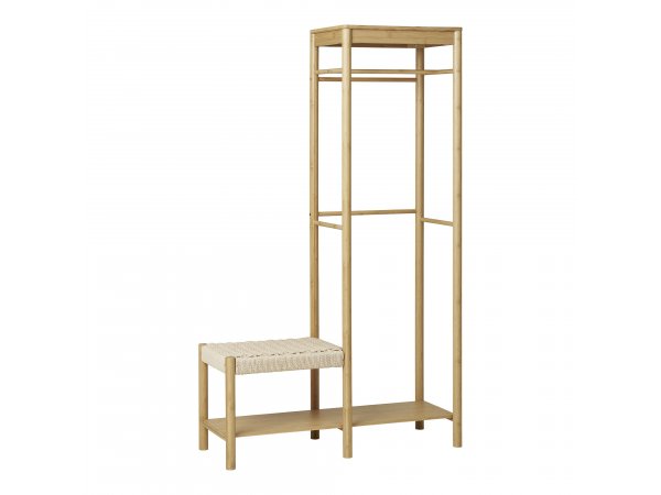 Věšák na oblečení Ember s lavicí, bambus/papírový výplet, přírodní, 95×36×165 cm – House Nordic