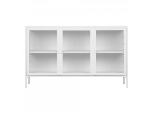 Příborník Brisbane, 3 skleněné dveře, kov, bílý, 140×40×85 cm – House Nordic