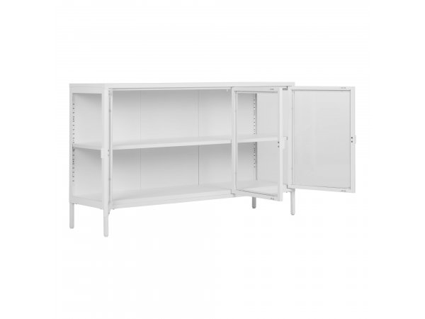 Příborník Brisbane, 3 skleněné dveře, kov, bílý, 140×40×85 cm – House Nordic