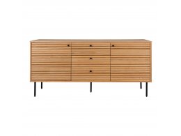 Komoda Kyoto, 3 zásuvky, 2 dvířka, dubová dýha, přírodní, černé kovové nohy, 150×40×74 cm – House Nordic