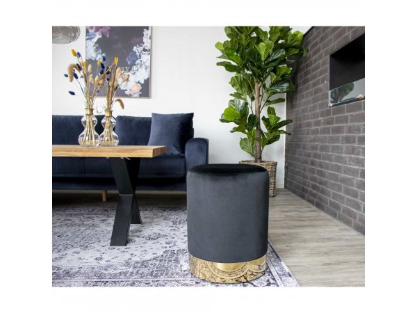 Taburet Gamby, samet, černý, Ø34×43 cm – House Nordic