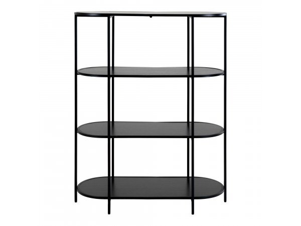 Regál Vita, oválný, 4 police, černý dekor, černý rám – House Nordic